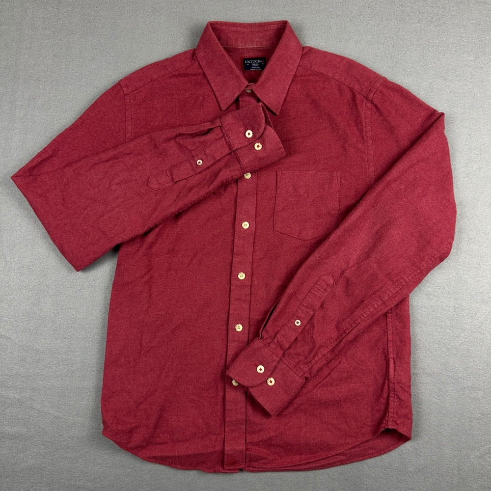 UNTUCKit Mens Small Slim Fit Burgundy Red Cotton Flannel Button Down Shirt